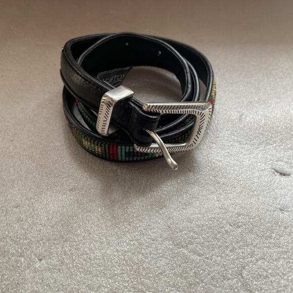 Vintage 90s Brighton Belt Women Small Black Leather Beaded Southwestern Western - Picture 2 of 9